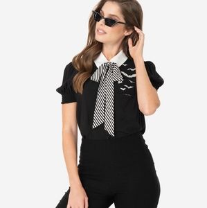 Hell Bunny Striped Bats Bow Trixie Blouse S